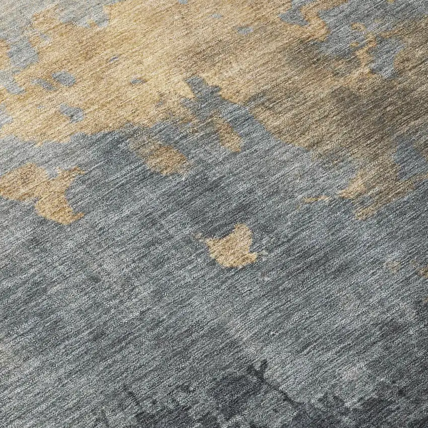 8' Gold And Charcoal Round Abstract Washable Indoor Outdoor Area Rug Photo 8