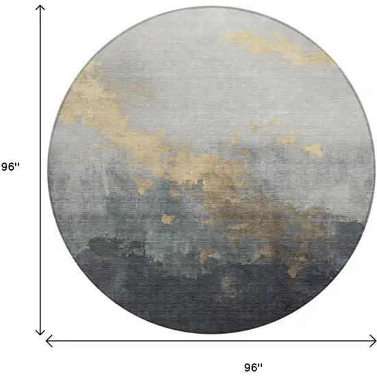 8' Gold And Charcoal Round Abstract Washable Indoor Outdoor Area Rug Photo 9