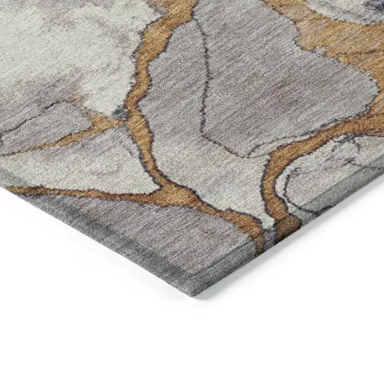 8' Gold And Charcoal Round Abstract Washable Indoor Outdoor Area Rug Photo 7