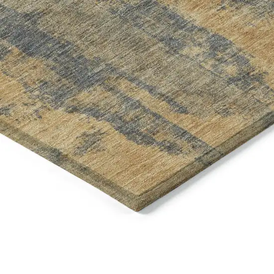 8' Gold And Charcoal Round Abstract Washable Indoor Outdoor Area Rug Photo 8