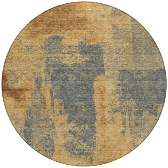 8' Gold And Charcoal Round Abstract Washable Indoor Outdoor Area Rug Photo 3