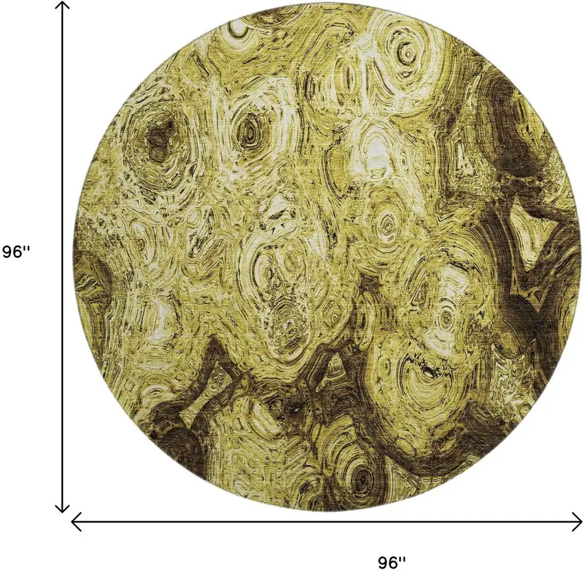 8' Gold And Chocolate Abstract Washable Round Rug With UV Protection Photo 9