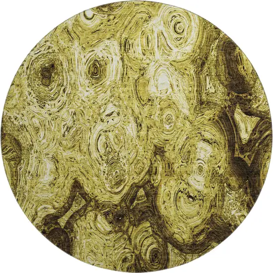 8' Gold And Chocolate Abstract Washable Round Rug With UV Protection Photo 1