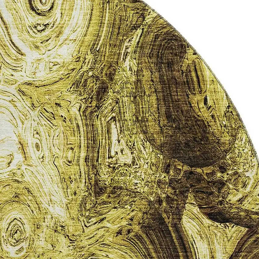 8' Gold And Chocolate Abstract Washable Round Rug With UV Protection Photo 2
