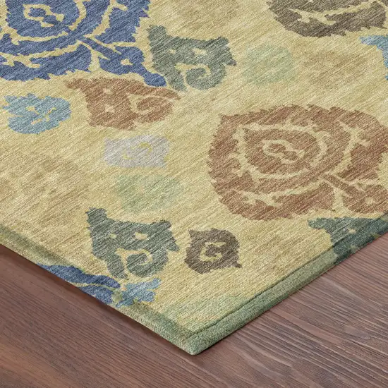 8' Gold And Chocolate Round Damask Washable Indoor Outdoor Area Rug Photo 6