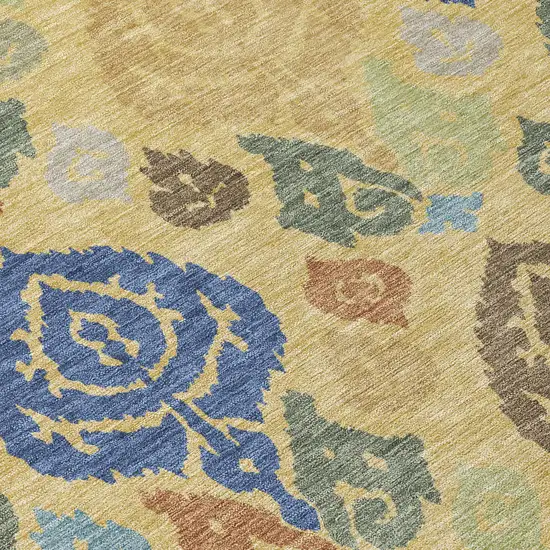 8' Gold And Chocolate Round Damask Washable Indoor Outdoor Area Rug Photo 7