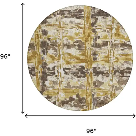 8' Gold And Coffee Round Abstract Washable Indoor Outdoor Area Rug Photo 6