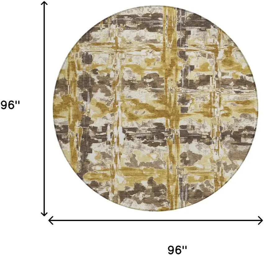 8' Gold And Coffee Round Abstract Washable Indoor Outdoor Area Rug Photo 6