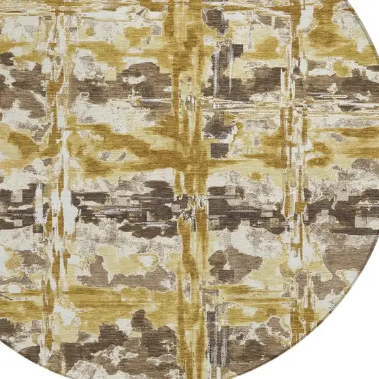 8' Gold And Coffee Round Abstract Washable Indoor Outdoor Area Rug Photo 2