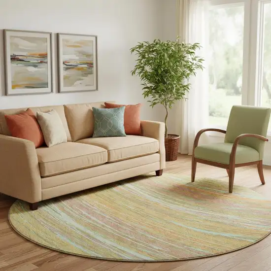 8' Gold And Copper Abstract Washable Round Rug With UV Protection Photo 2