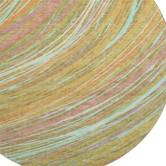 8' Gold And Copper Abstract Washable Round Rug With UV Protection Photo 3