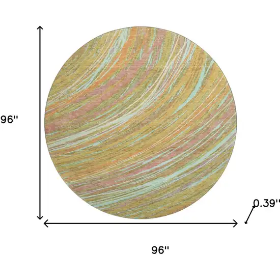 8' Gold And Copper Abstract Washable Round Rug With UV Protection Photo 8