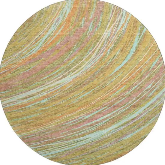 8' Gold And Copper Abstract Washable Round Rug With UV Protection Photo 4