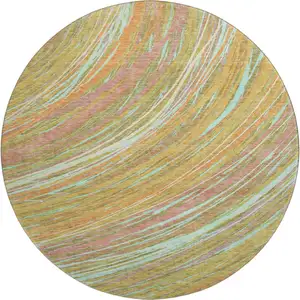 Photo of 8' Gold And Copper Abstract Washable Round Rug With UV Protection