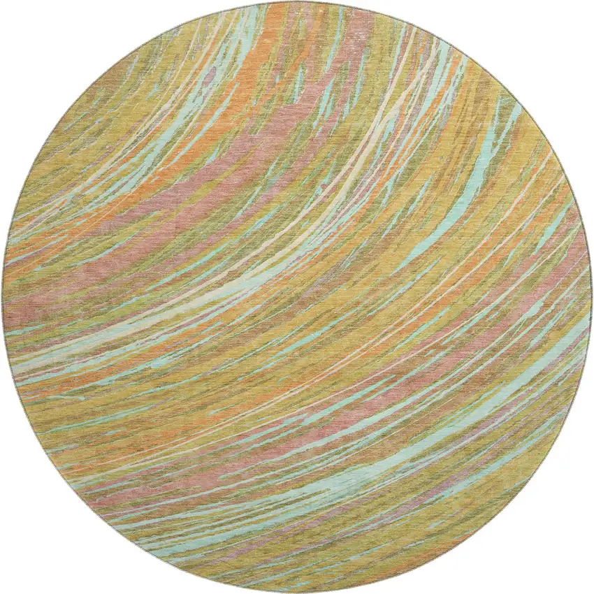 8' Gold And Copper Abstract Washable Round Rug With UV Protection Photo 1