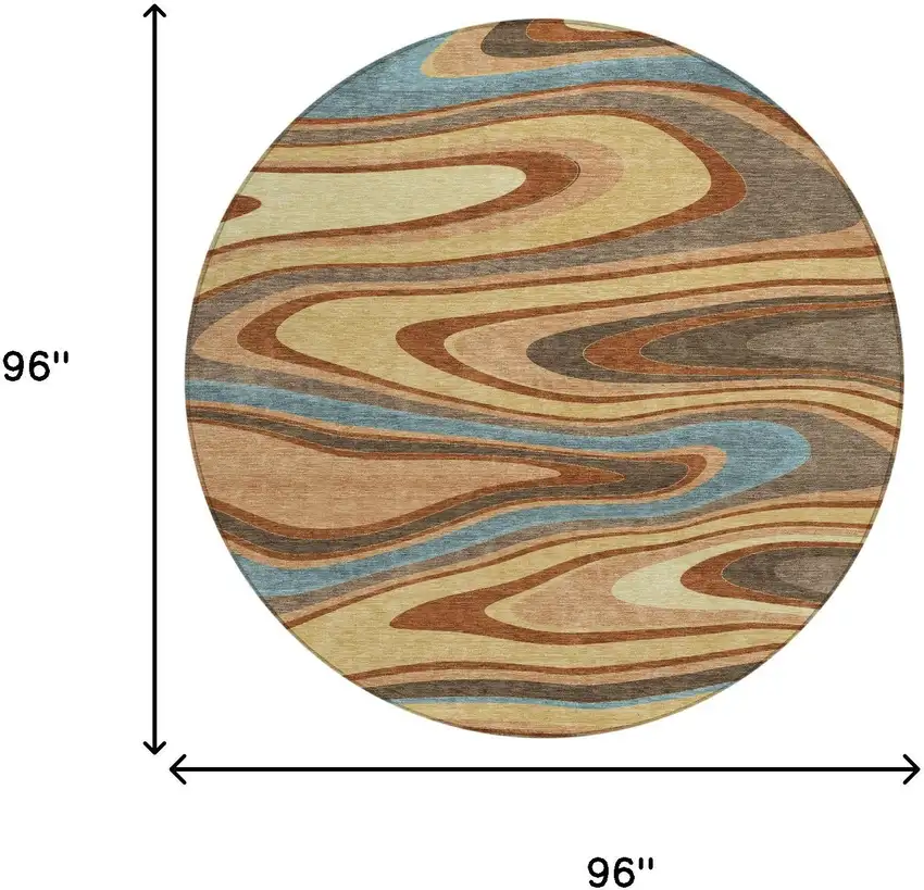 8' Gold And Copper Round Abstract Washable Indoor Outdoor Area Rug Photo 7