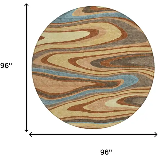 8' Gold And Copper Round Abstract Washable Indoor Outdoor Area Rug Photo 7