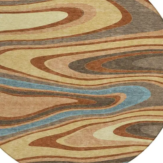 8' Gold And Copper Round Abstract Washable Indoor Outdoor Area Rug Photo 3