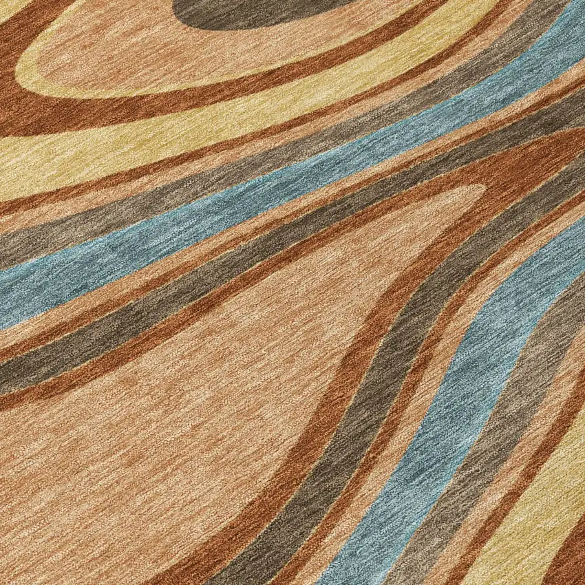 8' Gold And Copper Round Abstract Washable Indoor Outdoor Area Rug Photo 6