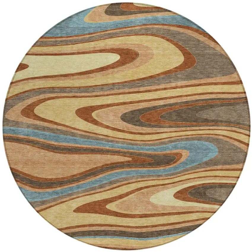 8' Gold And Copper Round Abstract Washable Indoor Outdoor Area Rug Photo 2