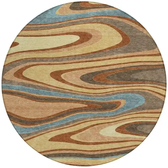 8' Gold And Copper Round Abstract Washable Indoor Outdoor Area Rug Photo 4