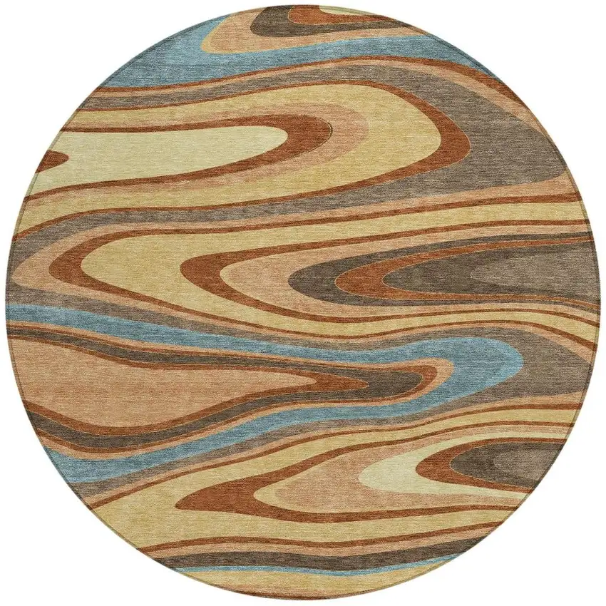 8' Gold And Copper Round Abstract Washable Indoor Outdoor Area Rug Photo 4