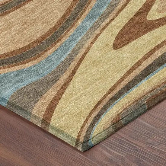 8' Gold And Copper Round Abstract Washable Indoor Outdoor Area Rug Photo 5