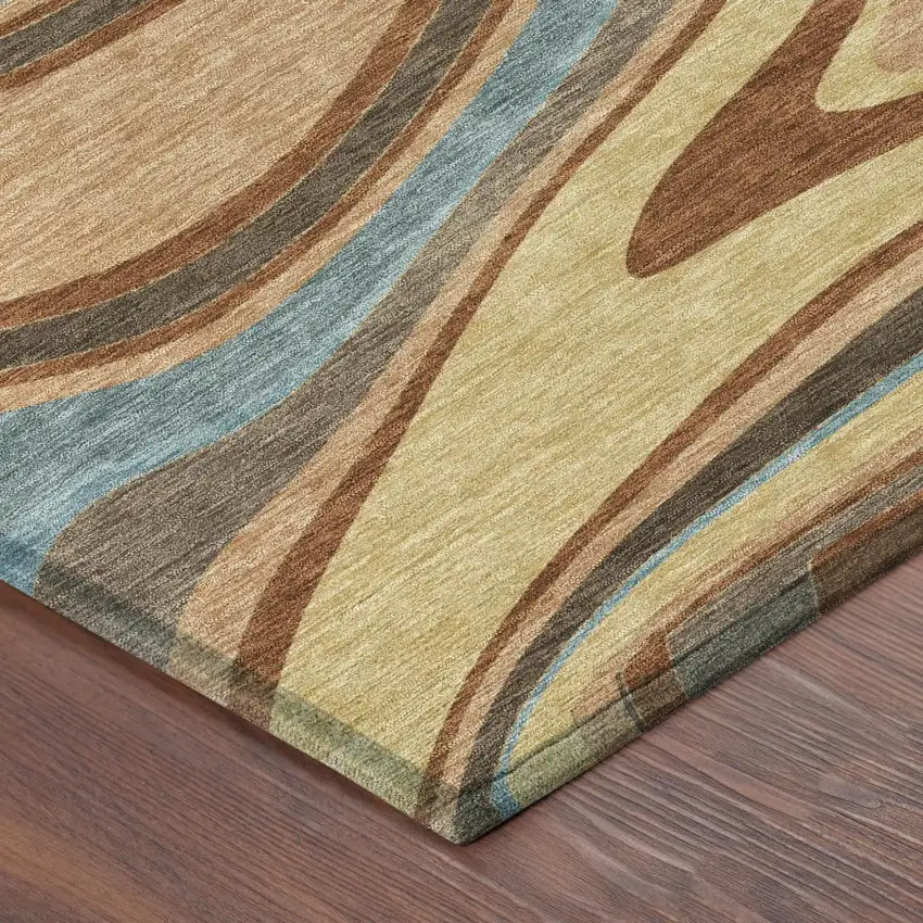 8' Gold And Copper Round Abstract Washable Indoor Outdoor Area Rug Photo 5