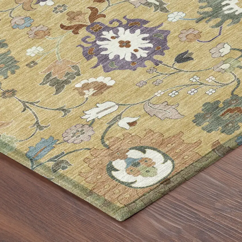 8' Gold And Copper Round Floral Medallion Washable Indoor Outdoor Area Rug Photo 6