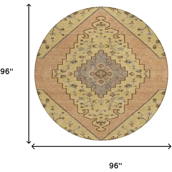 8' Gold And Copper Round Geometric Washable Indoor Outdoor Area Rug Photo 8