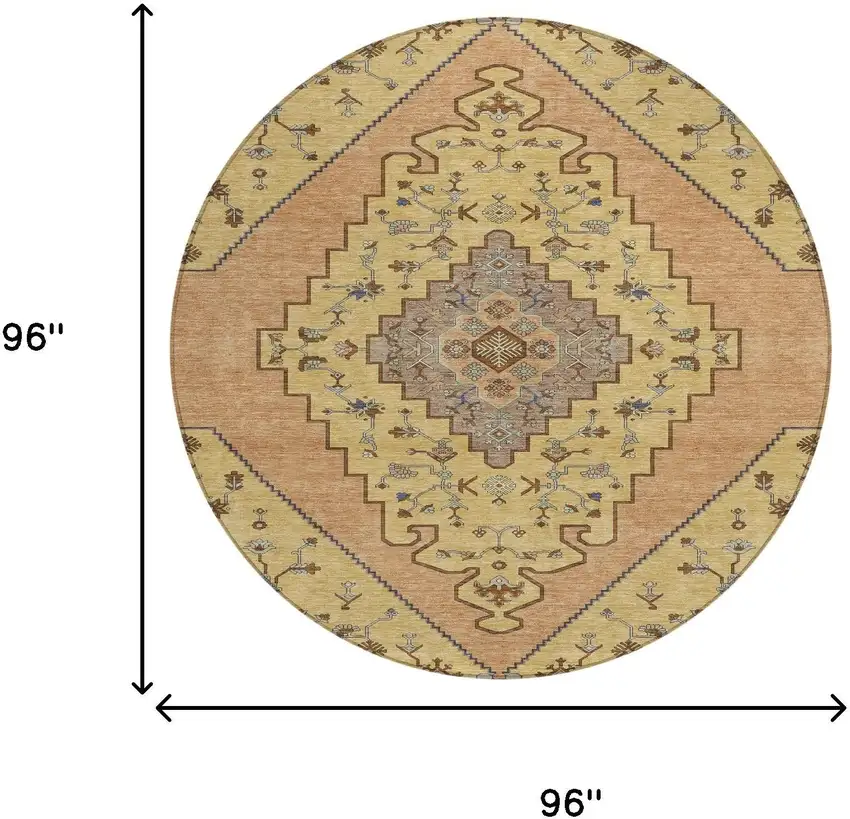 8' Gold And Copper Round Geometric Washable Indoor Outdoor Area Rug Photo 8