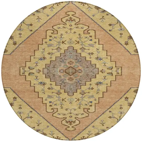 8' Gold And Copper Round Geometric Washable Indoor Outdoor Area Rug Photo 3