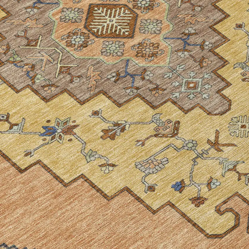 8' Gold And Copper Round Geometric Washable Indoor Outdoor Area Rug Photo 7