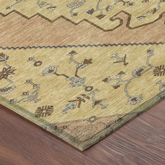 8' Gold And Copper Round Geometric Washable Indoor Outdoor Area Rug Photo 6