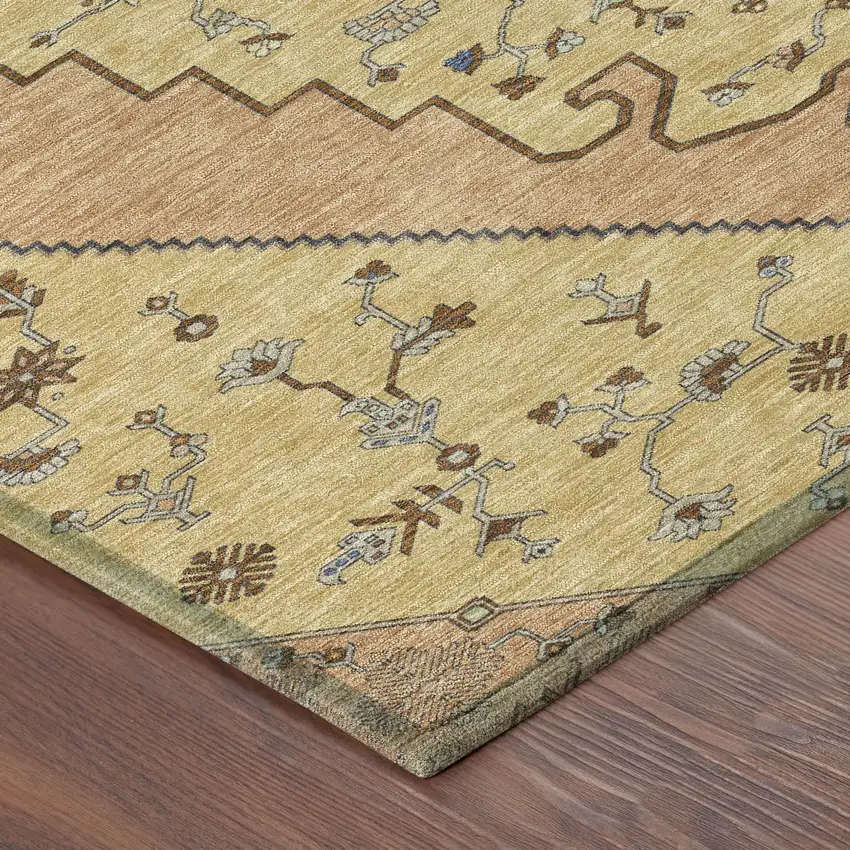 8' Gold And Copper Round Geometric Washable Indoor Outdoor Area Rug Photo 6