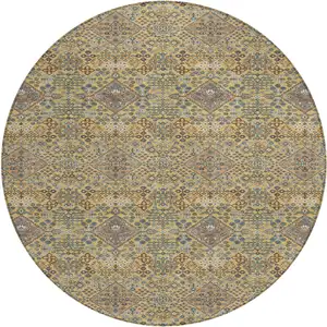 Photo of 8' Gold And Copper Round Geometric Washable Indoor Outdoor Area Rug