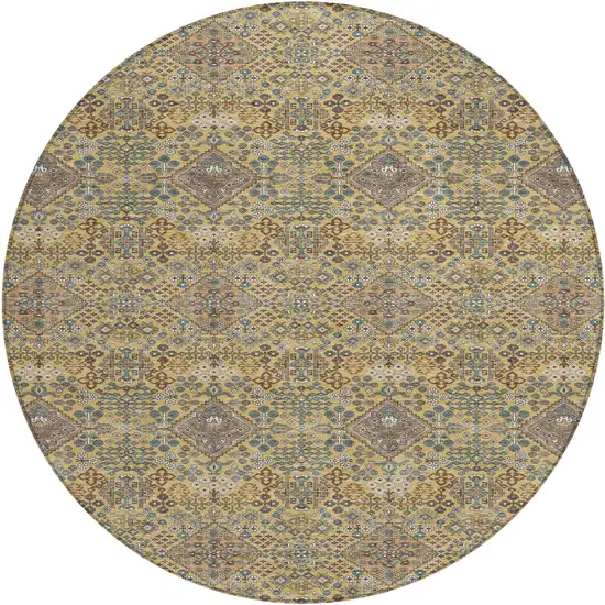 8' Gold And Copper Round Geometric Washable Indoor Outdoor Area Rug Photo 1