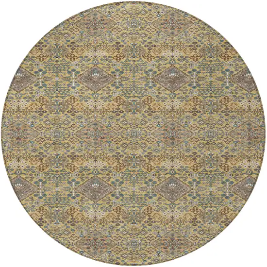 8' Gold And Copper Round Geometric Washable Indoor Outdoor Area Rug Photo 3