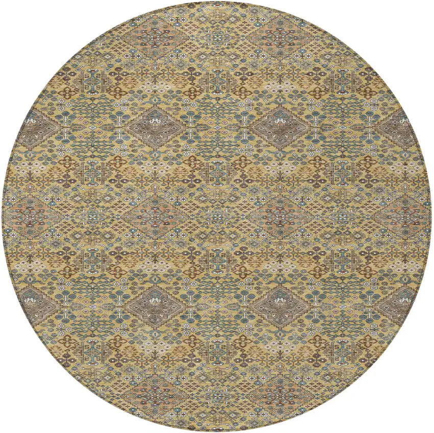 8' Gold And Copper Round Geometric Washable Indoor Outdoor Area Rug Photo 3