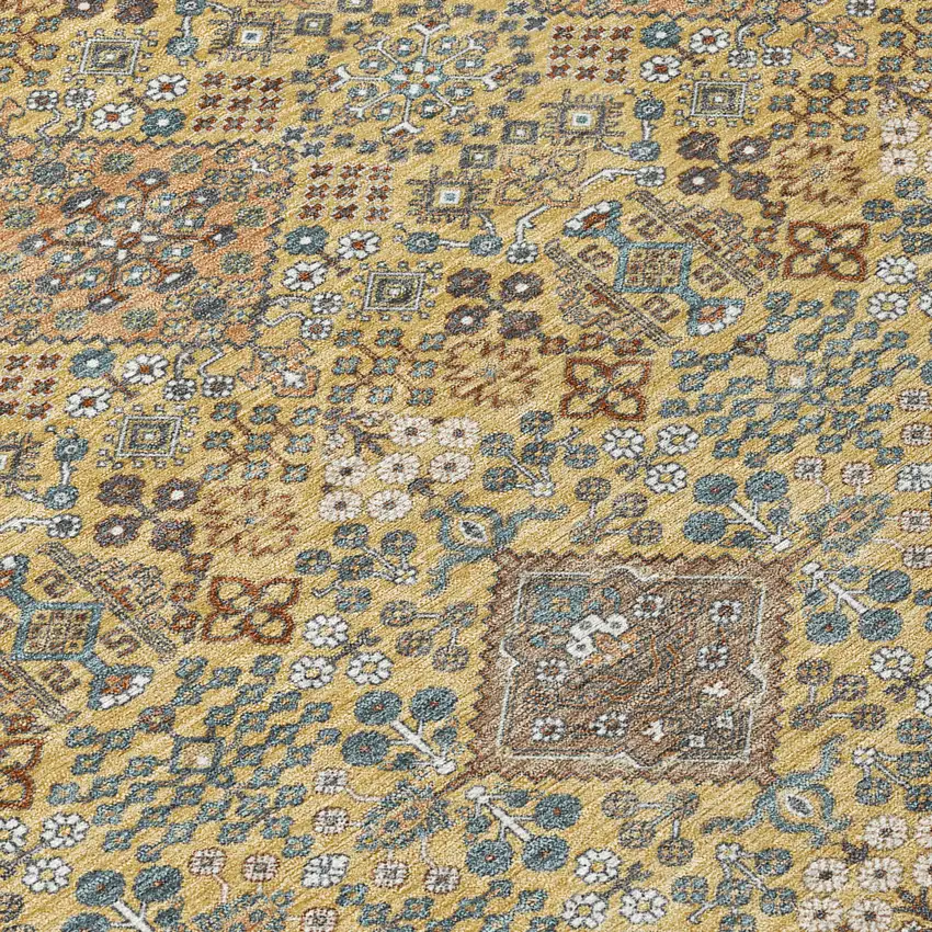 8' Gold And Copper Round Geometric Washable Indoor Outdoor Area Rug Photo 7