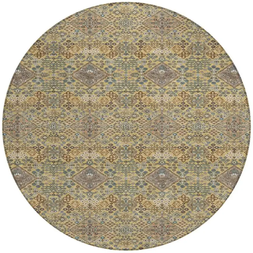 8' Gold And Copper Round Geometric Washable Indoor Outdoor Area Rug Photo 2