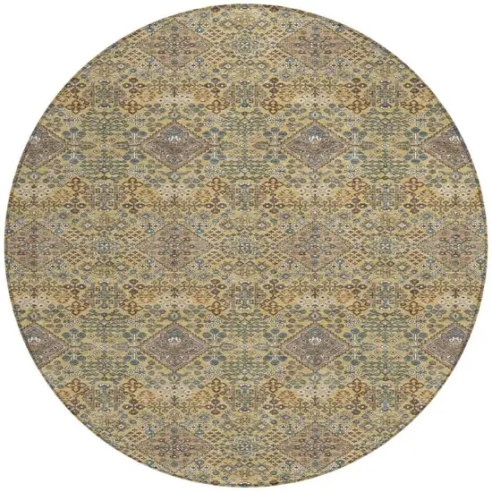 8' Gold And Copper Round Geometric Washable Indoor Outdoor Area Rug Photo 2