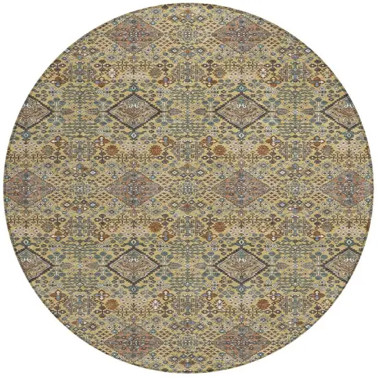 8' Gold And Copper Round Geometric Washable Indoor Outdoor Area Rug Photo 3