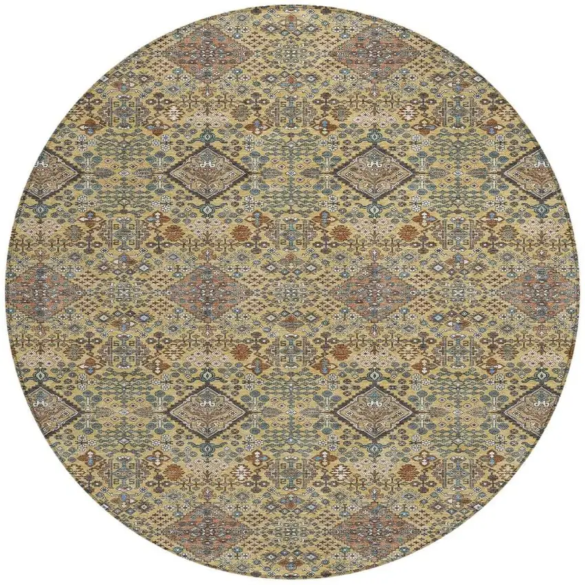 8' Gold And Copper Round Geometric Washable Indoor Outdoor Area Rug Photo 3
