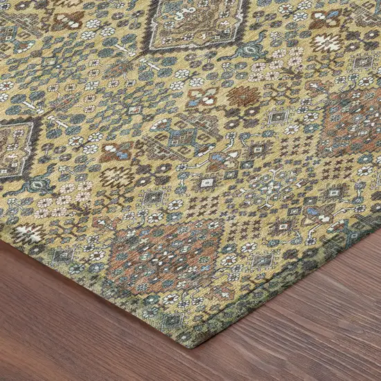 8' Gold And Copper Round Geometric Washable Indoor Outdoor Area Rug Photo 6