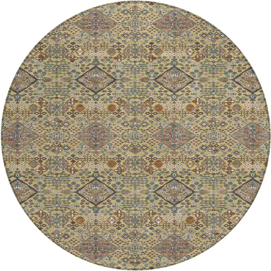 8' Gold And Copper Round Geometric Washable Indoor Outdoor Area Rug Photo 1
