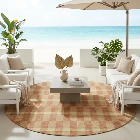 8' Gold And Copper Round Geometric Washable Indoor Outdoor Area Rug Photo 1