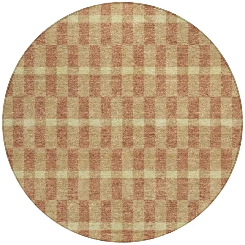 8' Gold And Copper Round Geometric Washable Indoor Outdoor Area Rug Photo 4