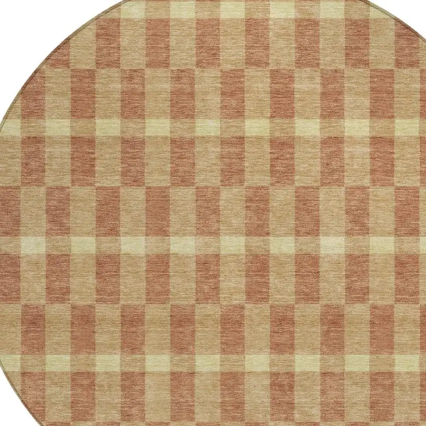 8' Gold And Copper Round Geometric Washable Indoor Outdoor Area Rug Photo 3