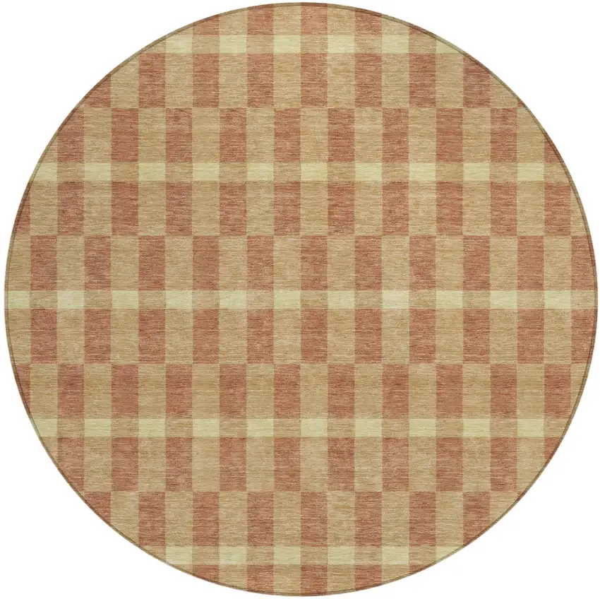 8' Gold And Copper Round Geometric Washable Indoor Outdoor Area Rug Photo 2
